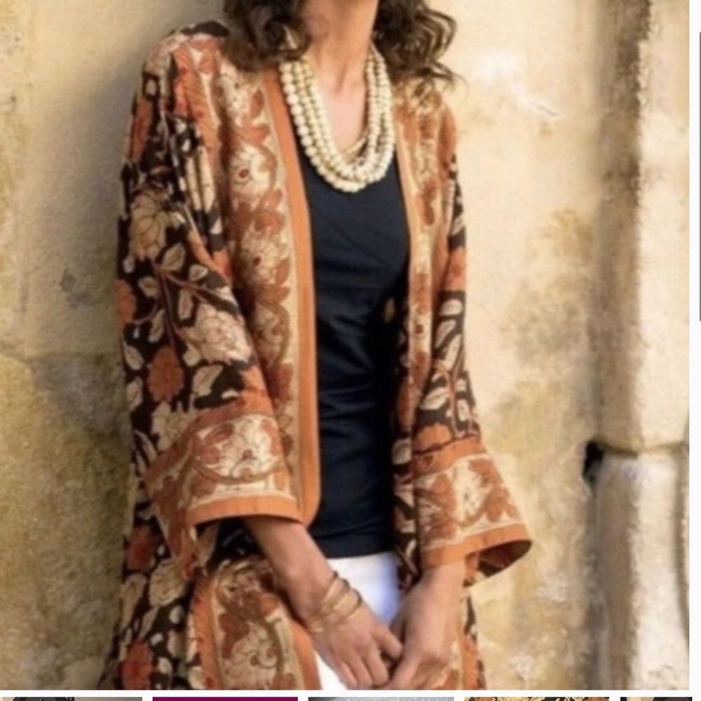 Boho Floral Kimono Cardigan - Rust Multi